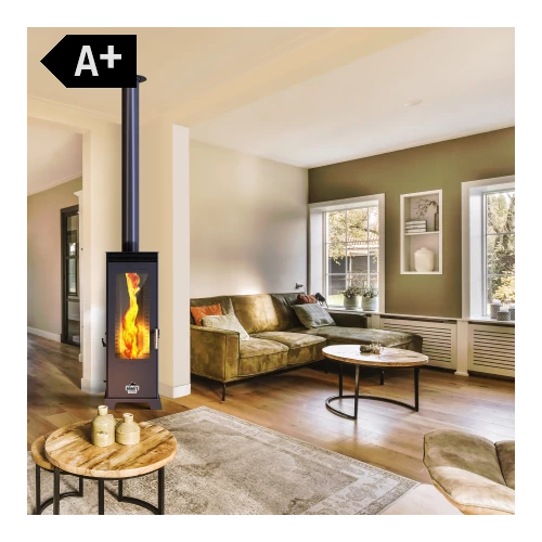 BABA'S Stove FLAME Plus FAN 12 - kombinált, fa és pellet tüzelésű kályha ventilátorral (6-12 kW - acéllemez)