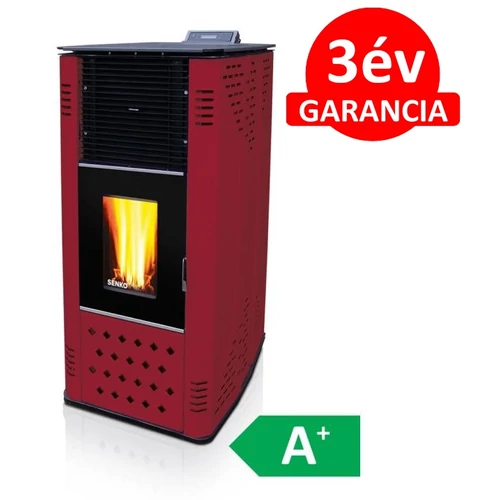 SENKO P-10 AIR MODERN meleg levegős pellet kályha üvegajtóval (bordó)