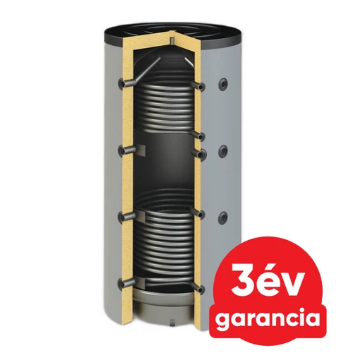 Sunsystem PBM R2 1500 fűtési puffer tartály 2 db hőcserélővel - szigeteléssel, 90°-os csonkozással (1409 liter)