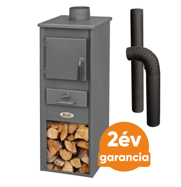 BLIST EKONOMIK LM acél lemez fatüzelésű kályha szett 1. (5-7 kW sötét szürke és 3 db-os alap füstcső készlet)