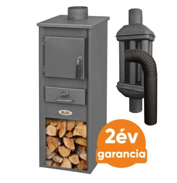 BLIST EKONOMIK LM acél lemez fatüzelésű kályha szett 2. (5-7 kW sötét szürke és 3 db-os hőfokozó füstcső készlet)