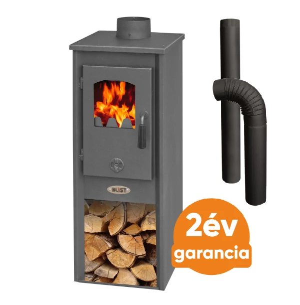Blist Ekonomik Lux LM N acél lemez fatüzelésű kályha szett 1.(5-7 kW sötét szürke kályha és 3 db-os alap füstcső készlet)