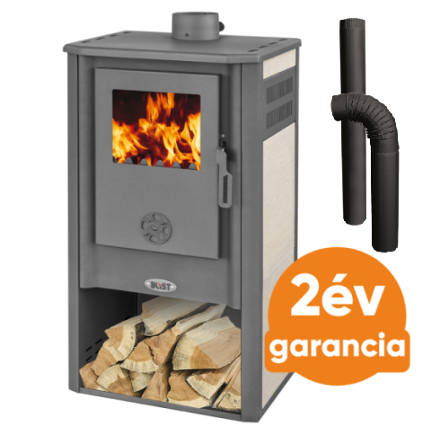 BLIST KONZUL LM - krém acél lemez fatüzelésű kályha szett 1. (7-9 kW kályha és 3 db-os alap füstcső készlet)