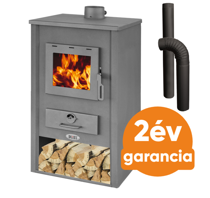 BLIST B1 EKO acél lemez fatüzelésű kályha  szett 1. (7-9 kW sötét szürke és 3 db-os alap füstcső készlet)