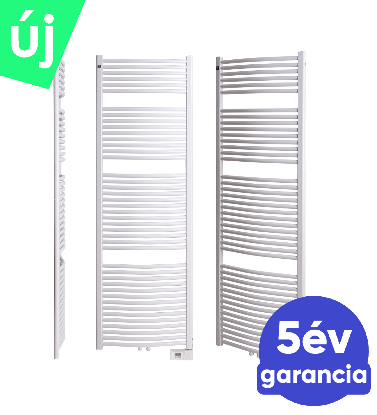 Deltacalor RIB 1000 Watt központi fűtési rendszerre köthető elektromos törölközőszárítós radiátor (ívelt - fehér - 600 mm)