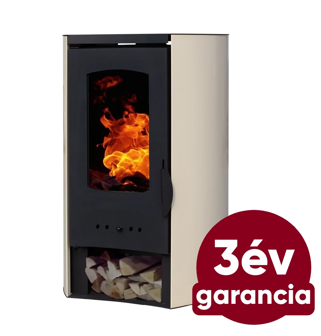 Falcon NOVARA Comodo Central W27 ívelt oldalú vízteres fatüzelésű kályha  (27 kW - krém)