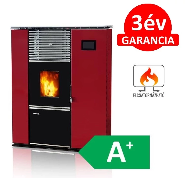 SENKO P-8 AIR SLIM MODERN elcsatornázható levegőbefúvásos pellet kályha (bordó színű)