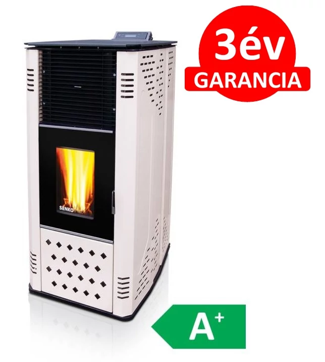 SENKO P-10 AIR MODERN meleg levegős pellet tüzelésű kályha üvegajtóval (krém)