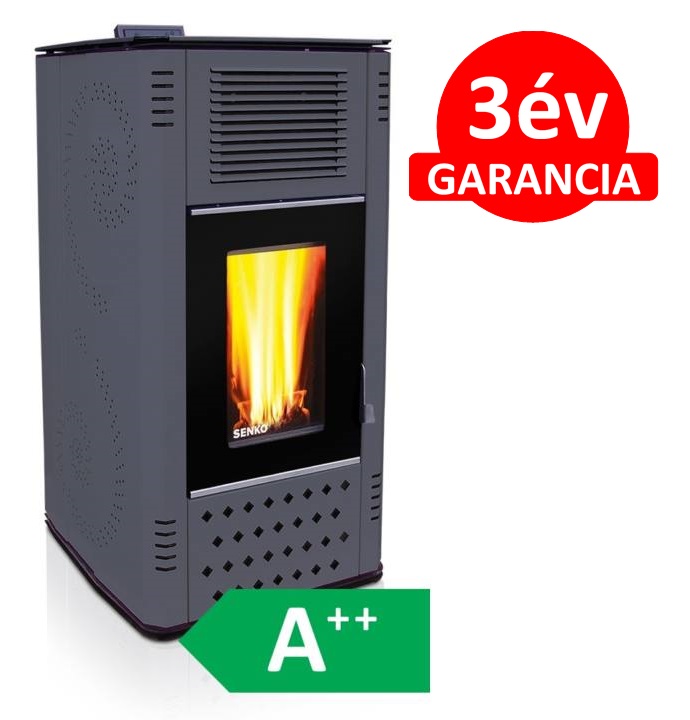 SENKO P-12 WATER+AIR MODERN meleg levegős és vízteres pellet kályha üvegajtóval (antracit)
