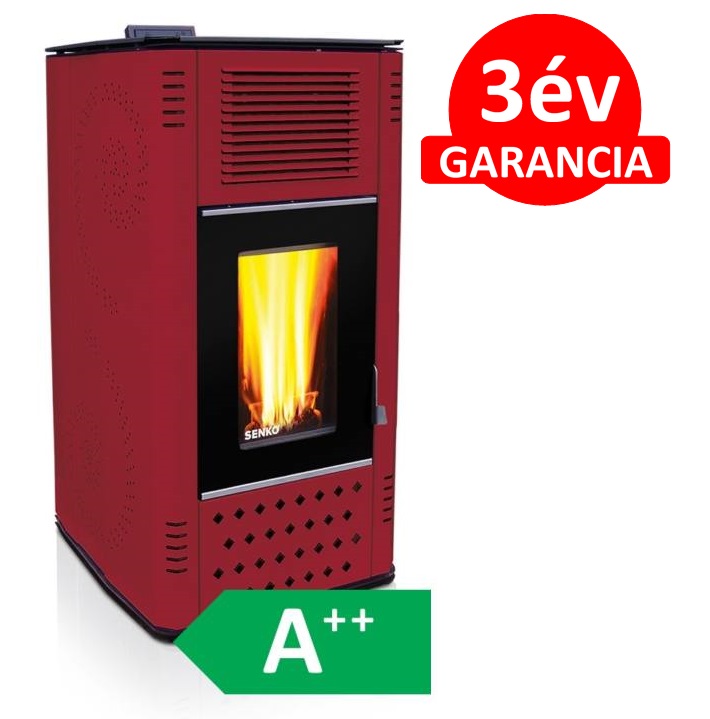 SENKO P-12 WATER+AIR MODERN meleg levegős és vízteres pellet kályha üvegajtóval (bordó)