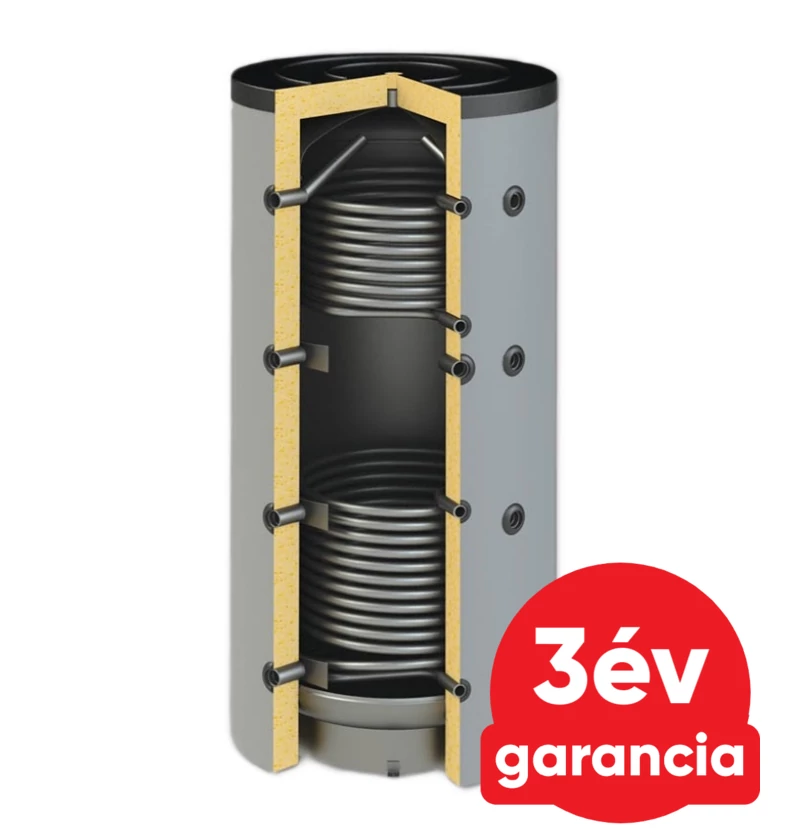 Sunsystem PBM R2 1500 fűtési puffer tartály 2 db hőcserélővel - szigeteléssel, 90°-os csonkozással (1409 liter)